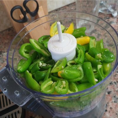 before, lots of spicy peppers in the food processor